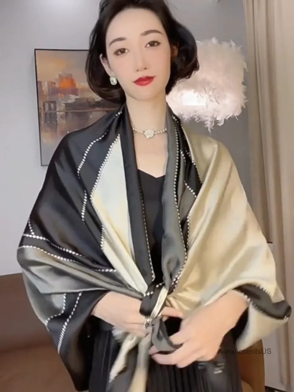 Oversized Luxury Silk Scarf Long Satin Fashion Shawl Wrap Lightweight